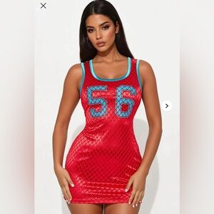 Fashion Nova Red Mesh Jersey with Blue Accents